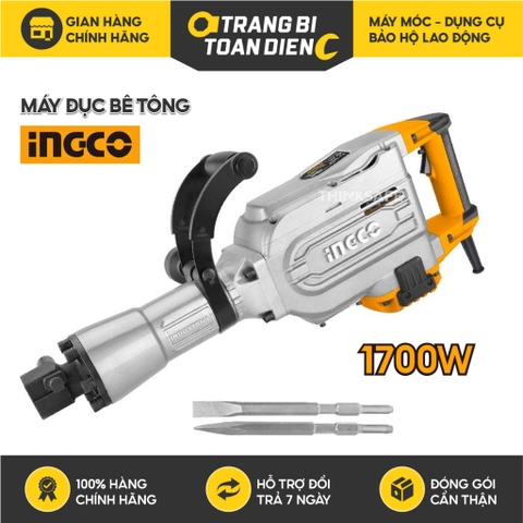 Máy đục bê tông INGCO PDB17008 công suất 1700W kèm 2 mũi đục 30mm tốc độ 1400bmp lực đập 50J - Trang bị toàn diện