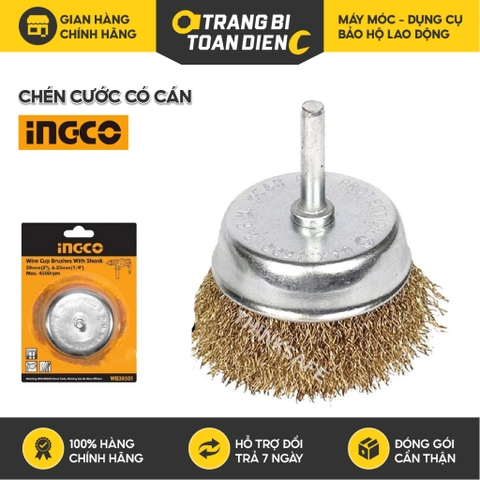 Chén cước có cán INGCO kích thước 50-75mm, đường kính dây cước 0.35mm - cán 6.35mm, cốt M14x2 - Trang bị toàn diện