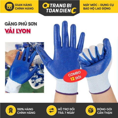 Combo 12 đôi găng tay bảo hộ phủ sơn màu xanh N518 chống dầu, Găng tay vải phủ sơn bám dính tốt - Trang bị toàn diện