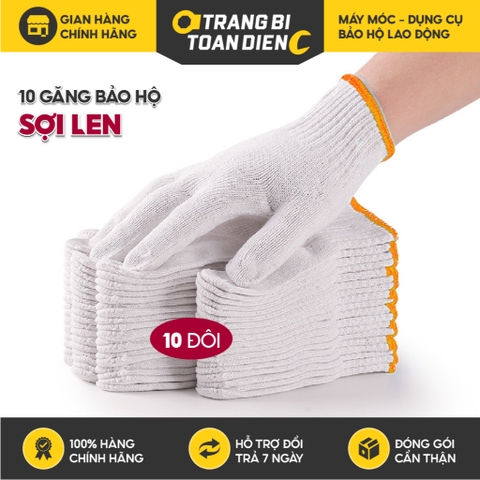 Combo 10 đôi găng tay len bảo hộ, găng tay lao động chất cotton thoáng khí, Bao tay làm vườn dày dặn-Tảng bị toàn diện
