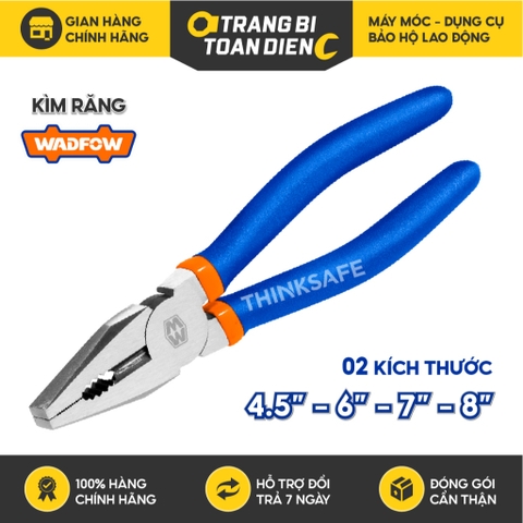 Kìm răng Wadfow nhiều kích thước 4.5 inch - 8 inch phủ dầu bóng chống gỉ tay cầm nhựa, Kìm điện chính hãng