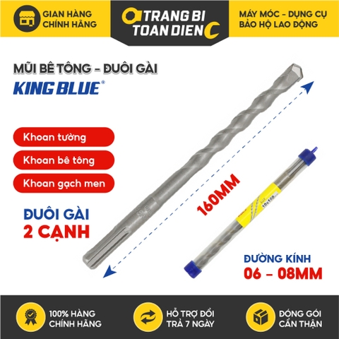 Mũi khoan bê tông đuôi gài 2 cạnh Kingblue KBL2 kích thước 6 - 8mm, chiều dài 160mm, khoan tường, bê tông, gạch men