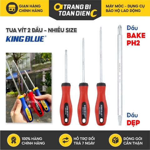 Tua vít 2 đầu PH2 KingBlue KV2-6x100/ KV2-6x150/ KV2-6x200, dài 100 - 200mm, thép S2 cao cấp, tuốc nơ vít bake và dẹp