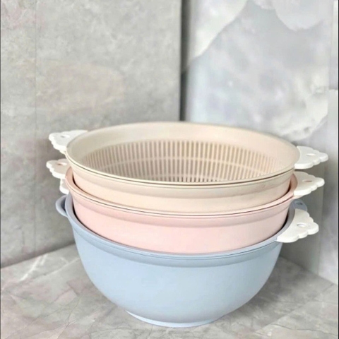 Set Thau Rổ Tai 2 lớp Nhựa Việt Nhật Bền Đẹp Size 28x15x14cm