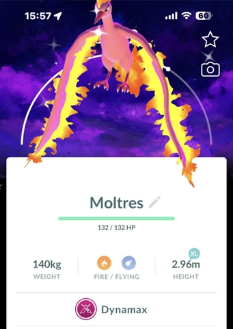 Shiny Dynamax Moltres with Dark Sries background