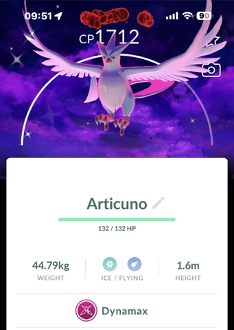 Shiny Dynamax Articuno with Dark Skies background