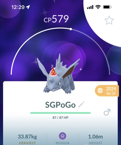 Shiny Nidorino with red party hat