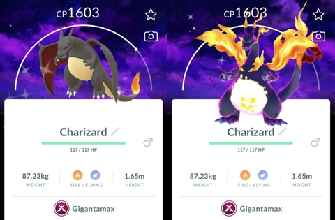 Shiny Gigantamax Charizard Amped with Dark SKies background