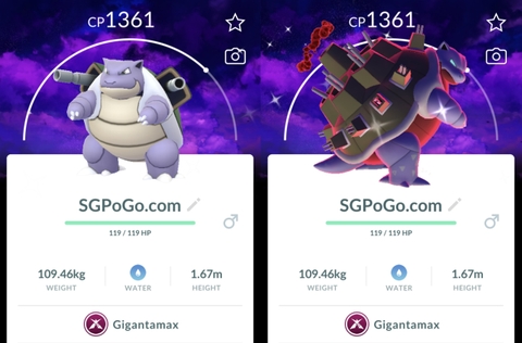 Shiny Gigantamax Blastoise Amped with Dark SKies background