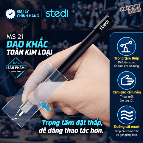 [Chính Hãng] Stedi Dao Gọt Mô Hình, Xử lý ghẻ MS 21 Cao Cấp Cán Kim Loại + hộp Dao 4mm 20 lưỡi