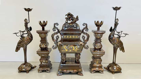 Tăng Cường Phúc Lộc Với Đỉnh Khảm Ngũ Sắc Bằng Đồng - Biểu Tượng Của Sự Bình An