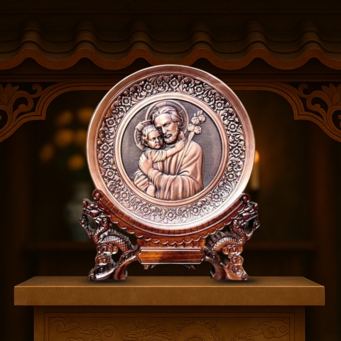 Tranh Đồng Công Giáo - Chúa Giêsu Và Mẹ Maria ( Đường Kính 19cm ) - Đồ Đồng Cửu Diệu Thiên - TCG001