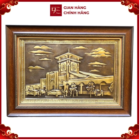Tranh Đồng Chợ Bến Thành , Giả Cổ ( 40x55cm ) - Cửu Diệu Thiên - BT005