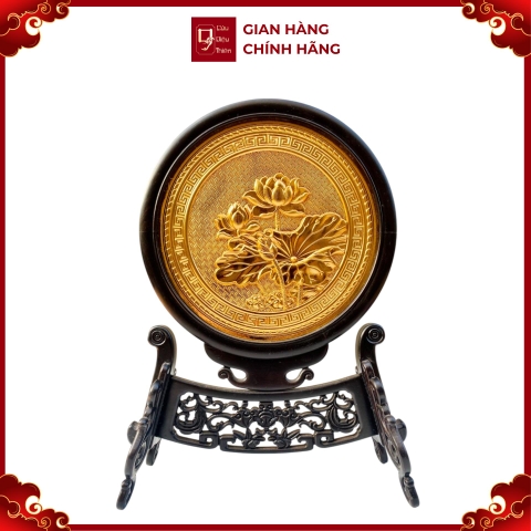 Tranh Đĩa Đồng Hoa Sen 2 Mặt, Mạ Vàng 24K (35x25cm) - Cửu Diệu Thiên - SD001