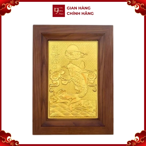 Tranh Đồng Cá Chép Vượt Vũ Môn Quan , Mạ Vàng 24K ( 28x38cm ) - Cửu Diệu Thiên - THN340