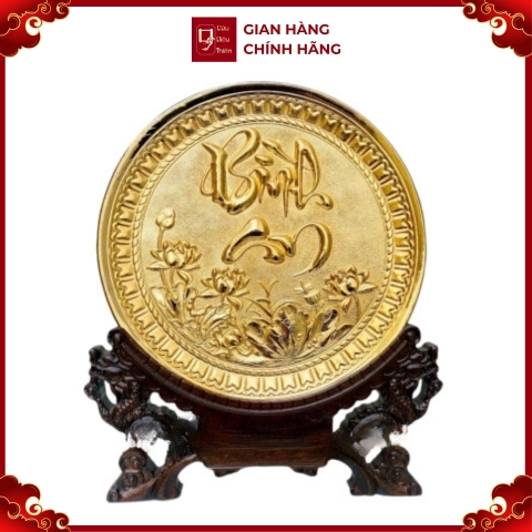 Trang Đĩa Chữ Bình An Bằng Đồng Mạ Vàng 24k ( Đường Kính 20cm ) - Cửu Diệu Thiên - TD002