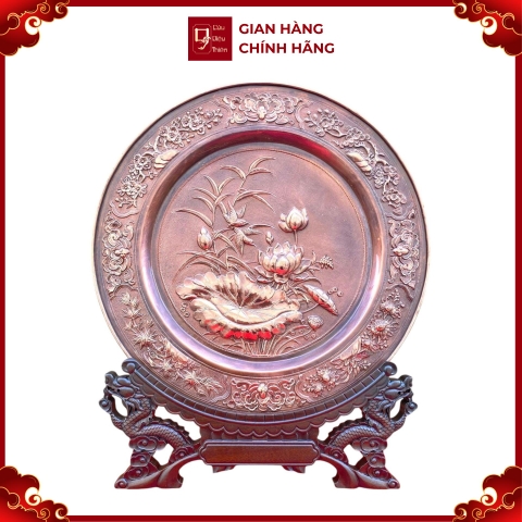Tranh Đĩa Đồng Hoa Sen ( 35x41cm ) - Cửu Diệu Thiên - TD012