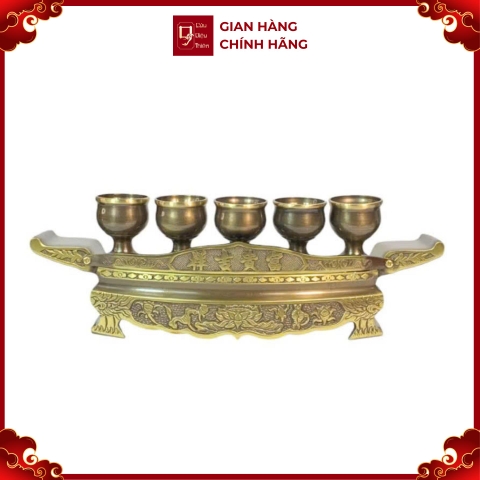 Bộ Kỷ Ngai 5 Chén - Đồ Đồng Cao Cấp - Cửu Diệu Thiên - NK001