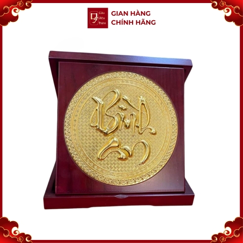 Tranh Đồng Chữ Bình An, Mạ Vàng 24K ( Đường Kính 24cm ) - Cửu Diệu Thiên - BA014
