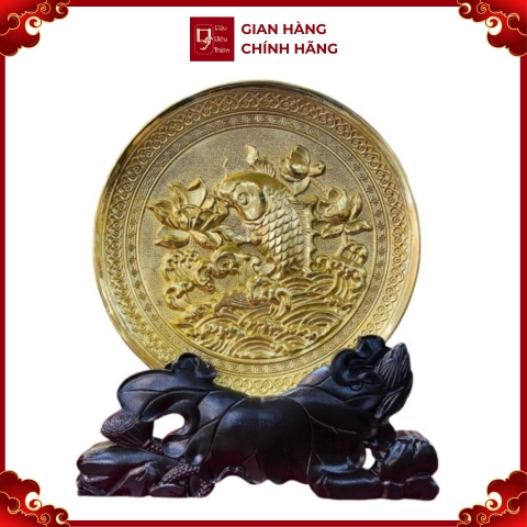 Tranh Đồng Đĩa Cá Chép Hoa Sen ( Đường Kính 19cm ) - Cửu Diệu Thiên - CH003