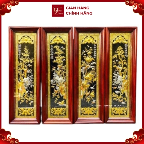 Tranh Đồng Tứ Quý, Dát Vàng Bạc ( 41x127cm ) - Cửu Diệu Thiên - TQ008