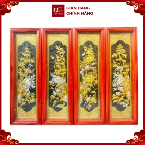 Tranh Đồng Tứ Quý, Dát Vàng Bạc ( 41x127cm ) - Cửu Diệu Thiên - TQ010