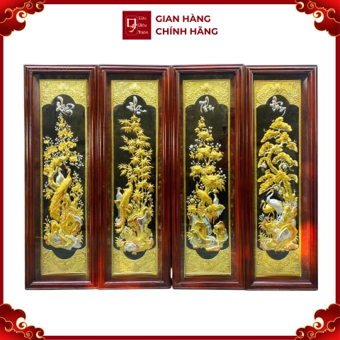 Tranh Đồng Tứ Quý, Dát Vàng Bạc ( 41x127cm ) - Cửu Diệu Thiên - TQ011