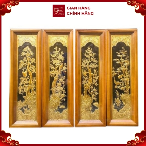 Tranh Đồng Tứ Quý , Mạ Vàng 24K ( 28x88cm ) - Cửu Diệu Thiên - TQ015
