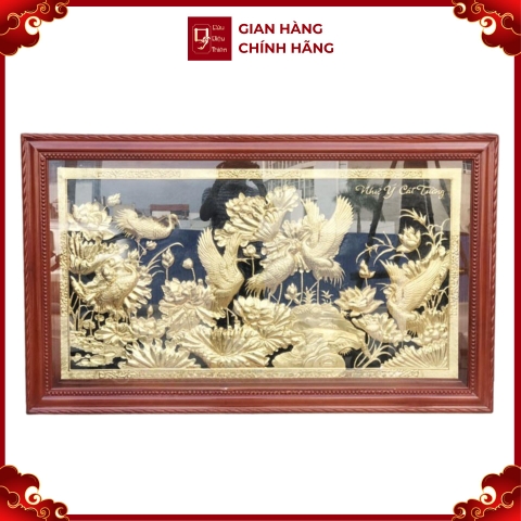 Tranh Sen Hạc - Đồ Đồng Cao Cấp - Cửu Diệu Thiên - THN412