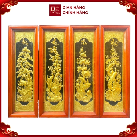 Tranh Đồng Tứ Quý, Mạ Vàng 24K (41x127cm) - Cửu Diệu Thiên - TQ014