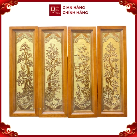 Tranh Đồng Tứ Quý , Nền Xước Cổ ( 28x88cm ) - Cửu Diệu Thiên - TQ016