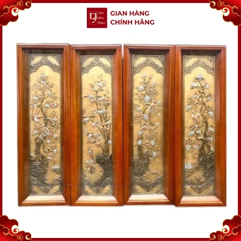 Tranh Đồng Tứ Quý , Dát Vàng Bạc ( 41x1m27 ) - Cửu Diệu Thiên - TQ018