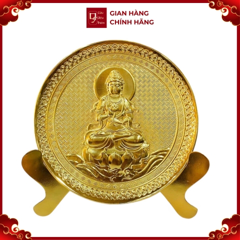 Tranh Đĩa Đồng Tượng Quan Âm , Mạ Vàng 24k ( Đường Kính 21cm ) - Cửu Diệu Thiên - TQ007