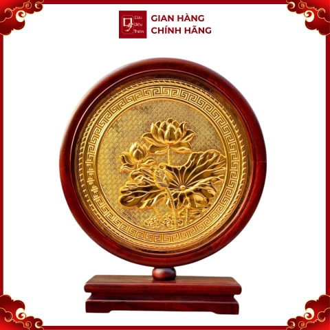 Tranh Đĩa Đồng Hoa Sen 2 Mặt , Mạ Vàng 24K ( Đường Kính 22cm ) - Cửu Diệu Thiên - SD008