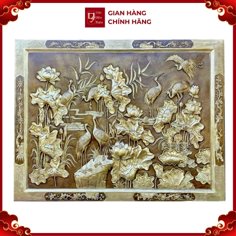 Tranh Sen Hạc - Đồ Đồng Cao Cấp - Cửu Diệu Thiên - THN413