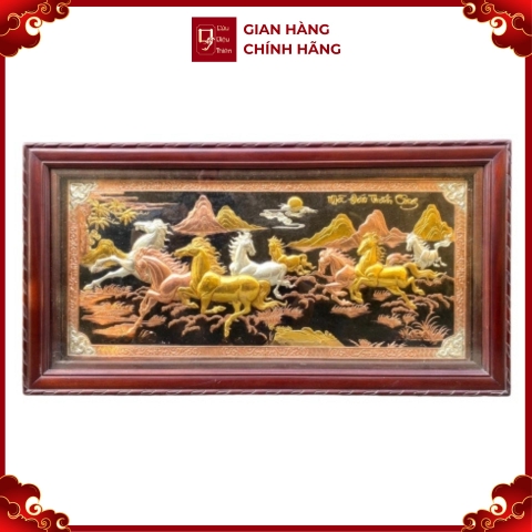 Tranh Đồng Mã Đáo Thành Công , Mạ Tam Khí Vàng Bạc , Khung Gỗ Gụ ( 88x155cm ) - Cửu Diệu Thiên - MD0014