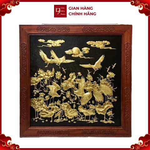 Tranh Sen Hạc - Đồ Đồng Cao Cấp - Cửu Diệu Thiên - THN415