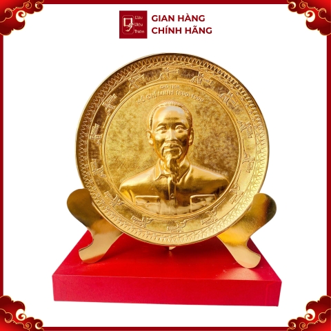 Tranh Đĩa Đồng Chân Dung Chủ Tịch Hồ Chí Minh , Mạ Vàng 24k ( Cao 23cm ) - Cửu Diệu Thiên - TD034