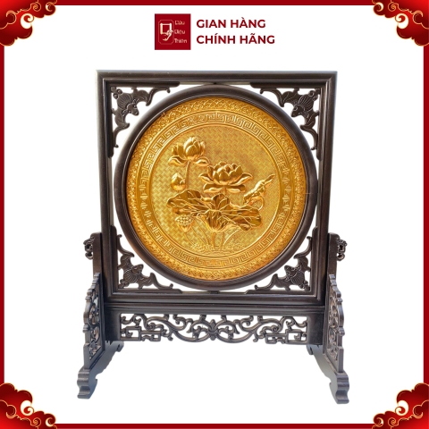 Tranh Đĩa Đồng Hoa Sen 2 Mặt , Mạ Vàng 24K ( Đường Kính 44cm ) - Cửu Diệu Thiên - SD0011