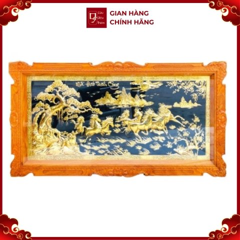 Tranh Đồng Mã Đáo Thành Công , Mạ Vàng 24K , Khung Gỗ Gõ ( 107x197cm ) - Cửu Diệu Thiên - MD0018