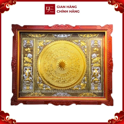 Tranh Đồng Mặt Trống Đồng , Đôi Lọ Lục Bình , Khung Gỗ Gụ - Thiếp Vàng Bạc ( 1m74x2m17 ) - Cửu Diệu Thiên - ĐT021