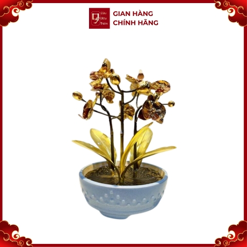 Hoa Lan Mạ Vàng 24k - Đồ Đồng Cao Cấp - Cửu Diệu Thiên - THN128