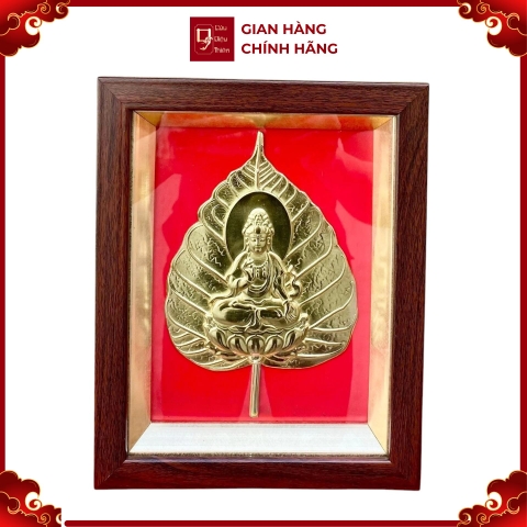Tranh Đồng Vàng Lá Bồ Đề Hình Tượng Phật ( 20x25cm ) - Cửu Diệu Thiên - BĐ001