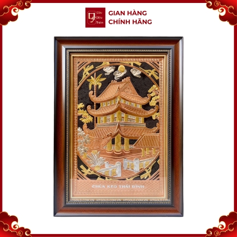 Tranh Đồng Chùa Keo - Đồng Đỏ, Dát Điểm Vàng Bạc (38x54cm) - Cửu Diệu Thiên - CK004