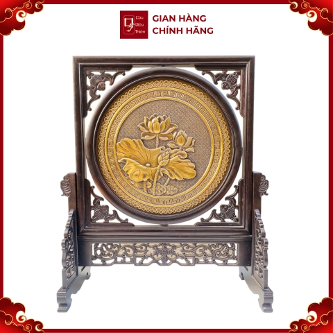 Tranh Đĩa Đồng Hoa Sen 2 Mặt, Giả Cổ (40x35cm) - Cửu Diệu Thiên - SD002