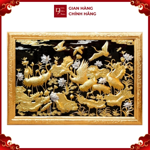Tranh Sen Hạc - Đồ Đồng Cao Cấp - Cửu Diệu Thiên - THN407