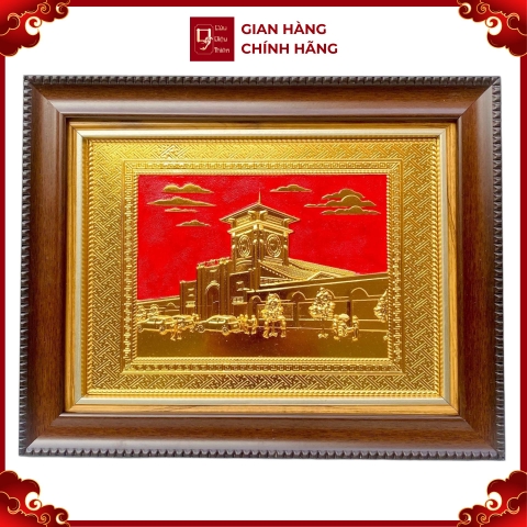 Tranh Đồng Chợ Bến Thành , Mạ Vàng 24K ( 28x34cm ) - Cửu Diệu Thiên - BT006
