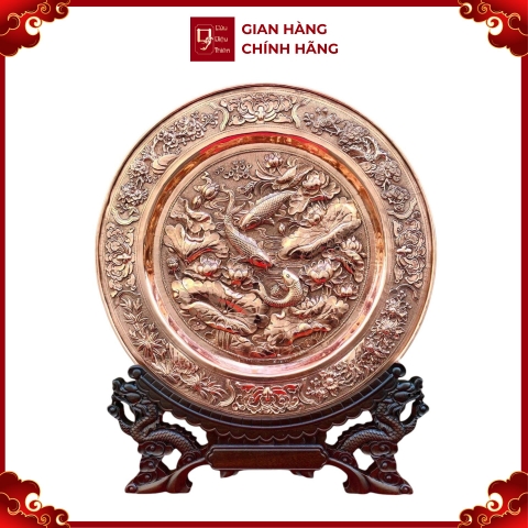 Tranh Đĩa Đồng Cá Chép Hoa Sen ( 35x41cm ) - Cửu Diệu Thiên - TD016