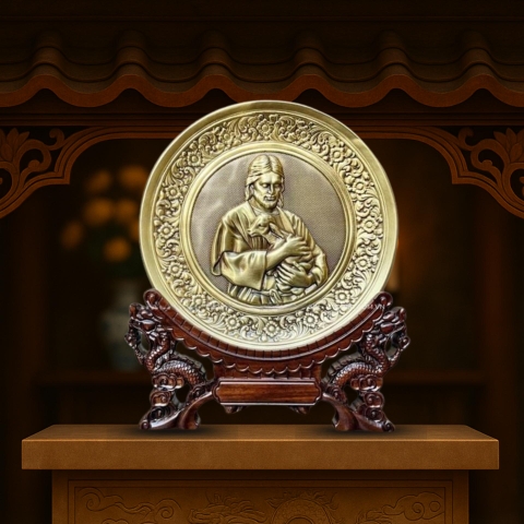 Tranh Đồng Công Giáo - Chúa Chiên Lành ( Đường Kính 19cm ) - Đồ Đồng Cửu Diệu Thiên - TCG014