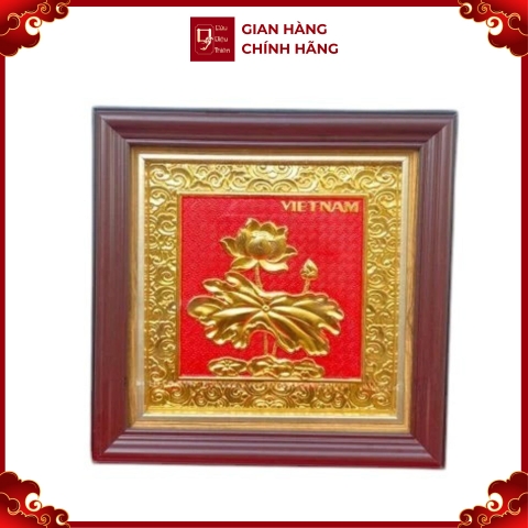 Tranh Đồng Hoa Sen , Dát Vàng ( 26x26cm ) - Cửu Diệu Thiên - SH041